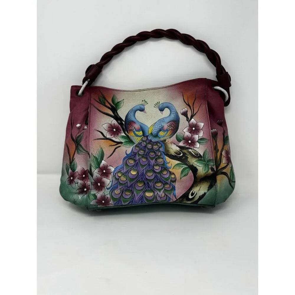 Anuschka hand-painted genuine leather hobo Peacock